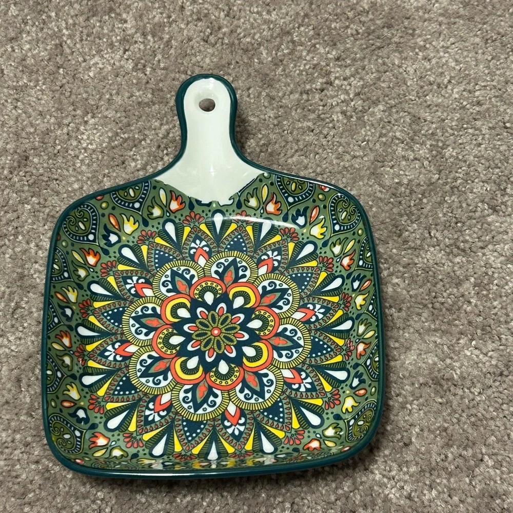 NWOT Vibrant Ceramic Square Plate with Handle green